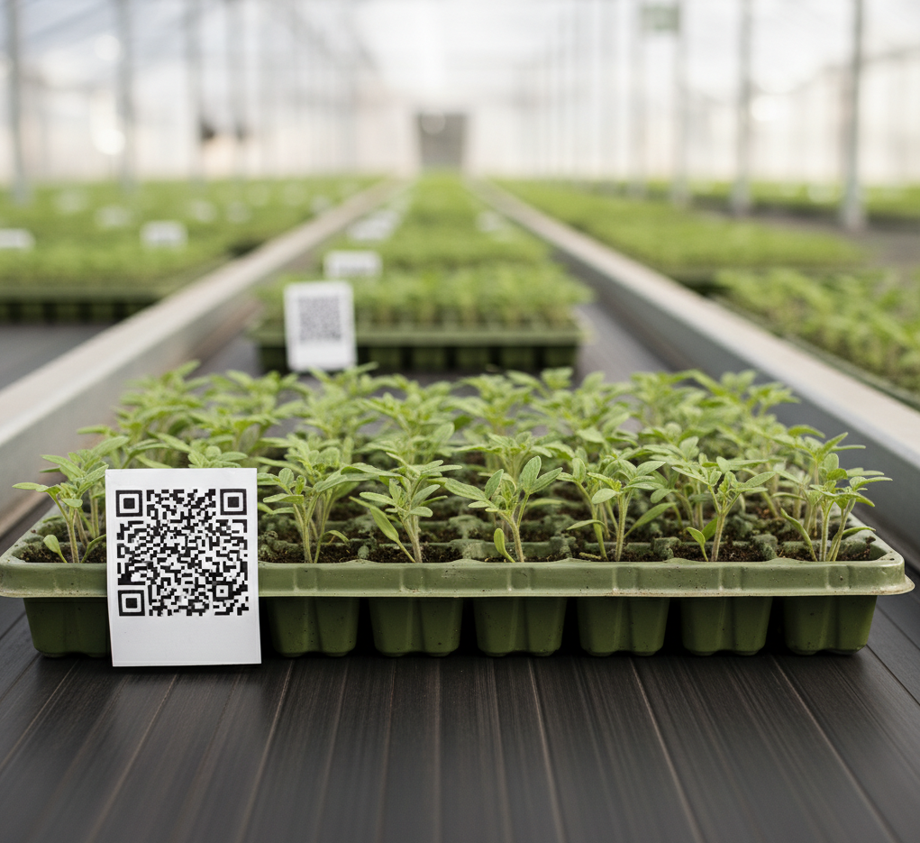 Tray con plantas y código QR